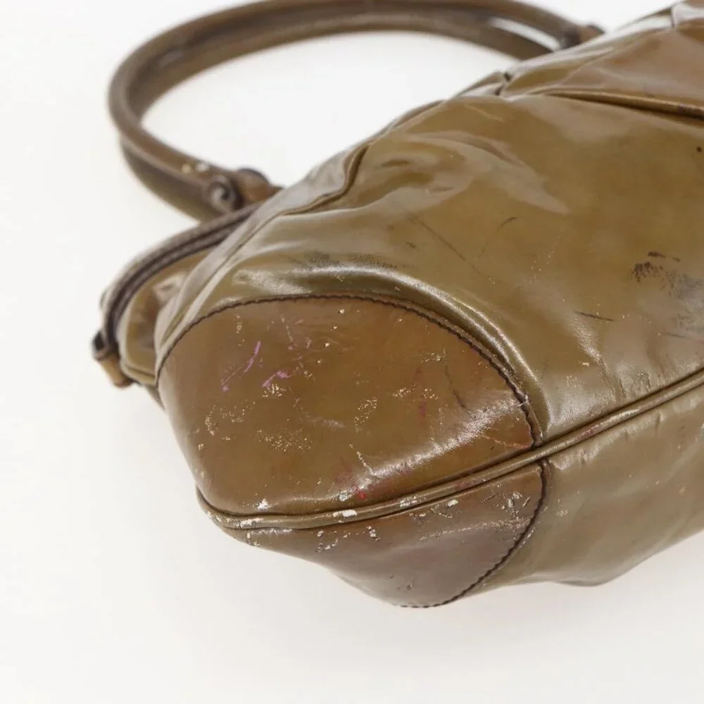 Authentic Salvatore Ferragamo Gancini Shoulder Bag Enamel Brown Silver - Picture 5 of 16